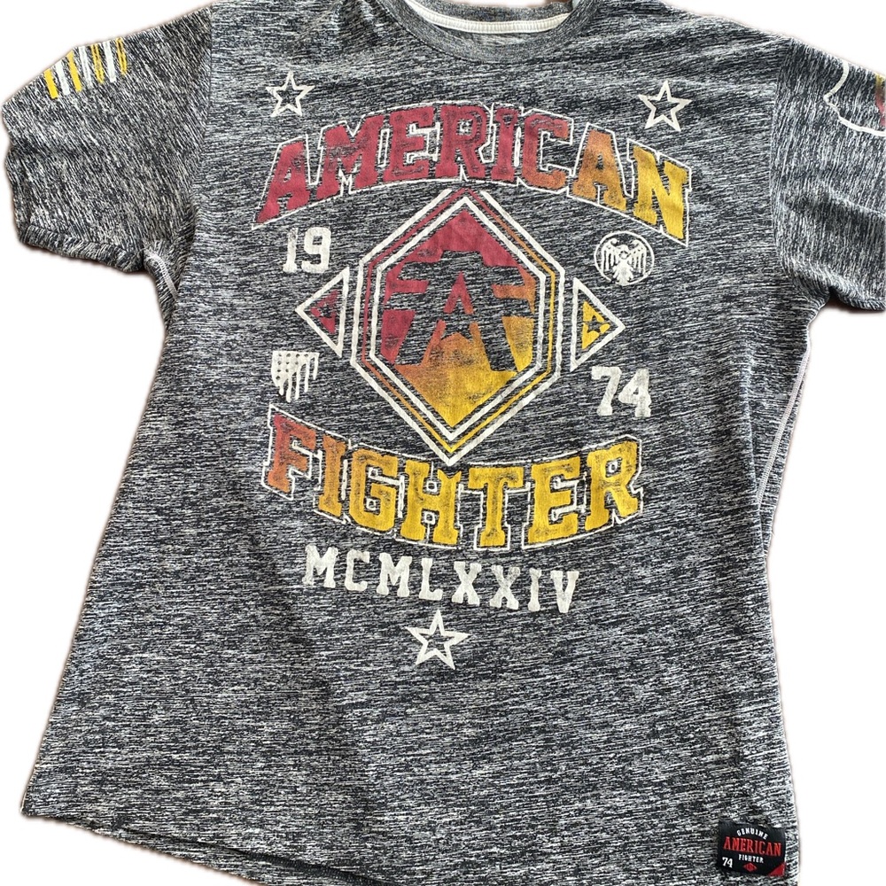 XXL American Fighter grey heather  Graphic Tee